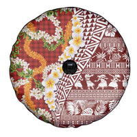 Hawaiian Plumeria Lei Spare Tire Cover Kakau Motifs and Palaka Half Style Red Color - Polynesian Pride
