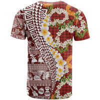 Hawaiian Plumeria Lei T Shirt Kakau Motifs and Palaka Half Style Red Color - Polynesian Pride
