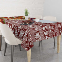 Hawaiian Plumeria Lei Tablecloth Kakau Motifs and Palaka Half Style Red Color - Polynesian Pride