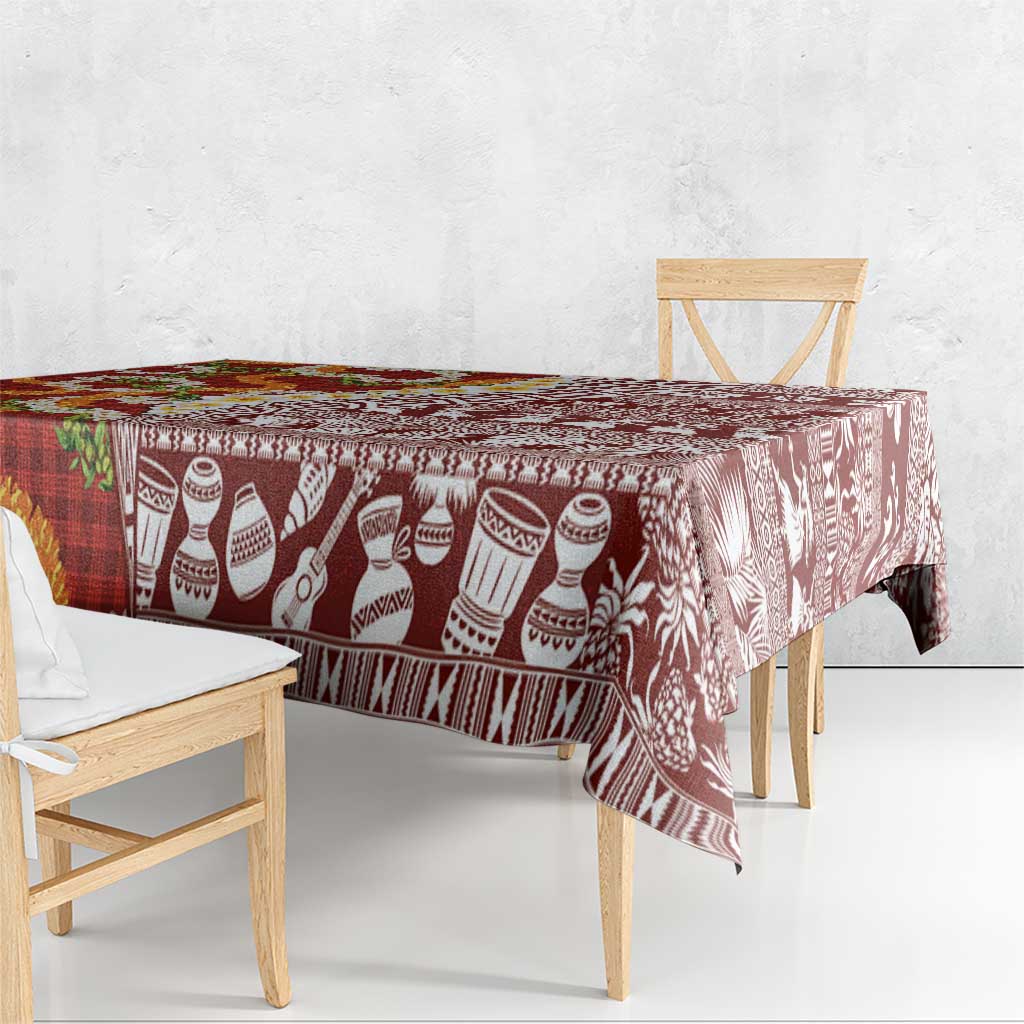 Hawaiian Plumeria Lei Tablecloth Kakau Motifs and Palaka Half Style Red Color - Polynesian Pride