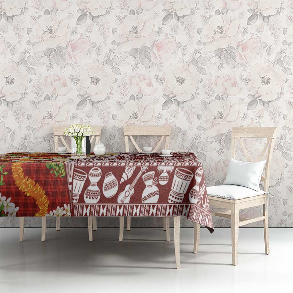 Hawaiian Plumeria Lei Tablecloth Kakau Motifs and Palaka Half Style Red Color - Polynesian Pride