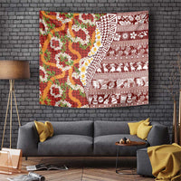 Hawaiian Plumeria Lei Tapestry Kakau Motifs and Palaka Half Style Red Color - Polynesian Pride