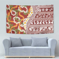 Hawaiian Plumeria Lei Tapestry Kakau Motifs and Palaka Half Style Red Color - Polynesian Pride