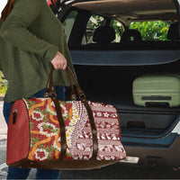 Hawaiian Plumeria Lei Travel Bag Kakau Motifs and Palaka Half Style Red Color - Polynesian Pride