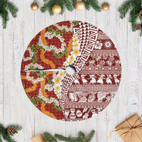 Hawaiian Plumeria Lei Tree Skirt Kakau Motifs and Palaka Half Style Red Color - Polynesian Pride