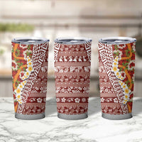 Hawaiian Plumeria Lei Tumbler Cup Kakau Motifs and Palaka Half Style Red Color - Polynesian Pride