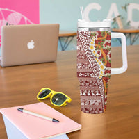 Hawaiian Plumeria Lei Tumbler With Handle Kakau Motifs and Palaka Half Style Red Color - Polynesian Pride