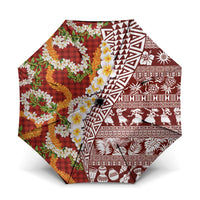 Hawaiian Plumeria Lei Umbrella Kakau Motifs and Palaka Half Style Red Color - Polynesian Pride