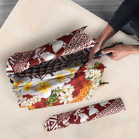 Hawaiian Plumeria Lei Umbrella Kakau Motifs and Palaka Half Style Red Color - Polynesian Pride
