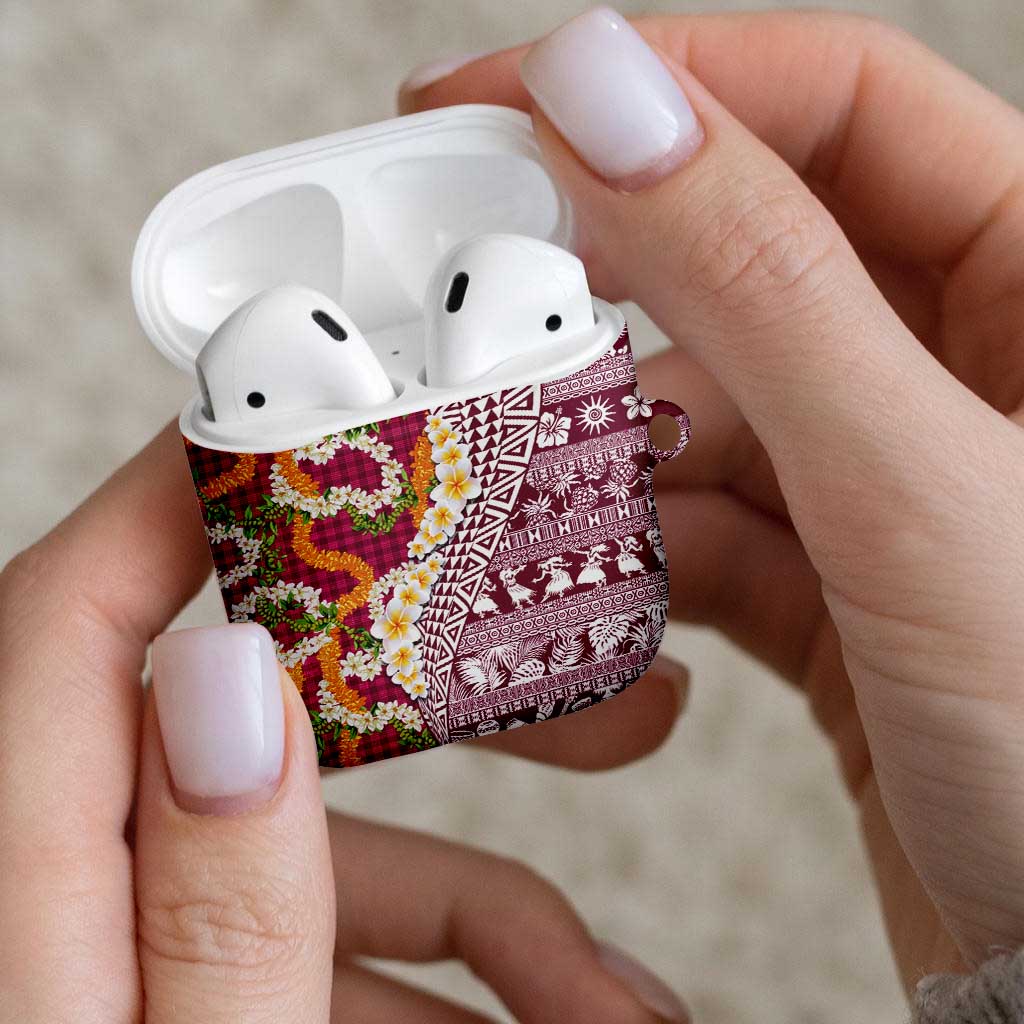 Hawaiian Plumeria Lei AirPods Case Kakau Motifs and Palaka Half Style Pink Color - Polynesian Pride