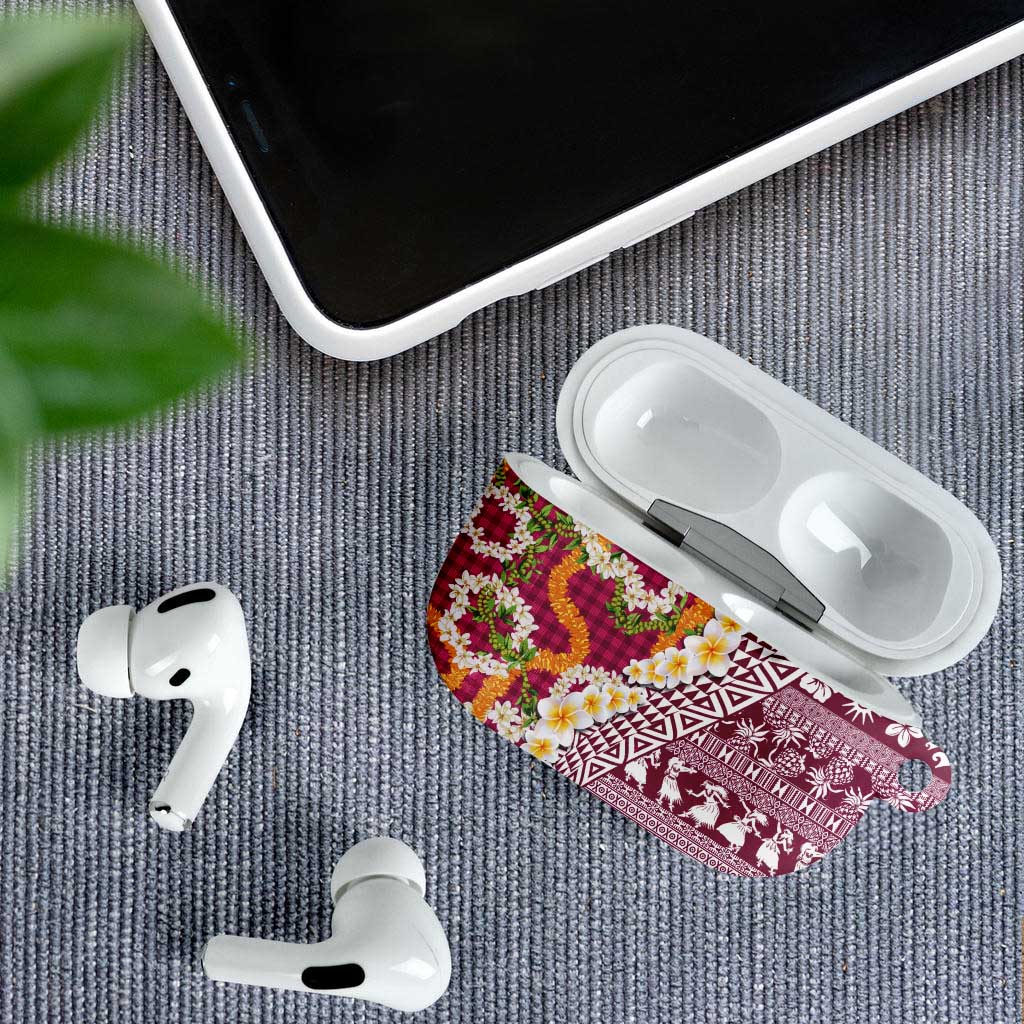 Hawaiian Plumeria Lei AirPods Case Kakau Motifs and Palaka Half Style Pink Color - Polynesian Pride