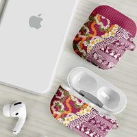 Hawaiian Plumeria Lei AirPods Case Kakau Motifs and Palaka Half Style Pink Color - Polynesian Pride