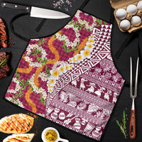 Hawaiian Plumeria Lei Apron Kakau Motifs and Palaka Half Style Pink Color - Polynesian Pride