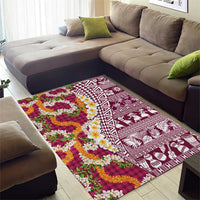 Hawaiian Plumeria Lei Area Rug Kakau Motifs and Palaka Half Style Pink Color - Polynesian Pride