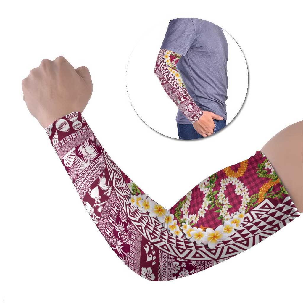 Hawaiian Plumeria Lei Arm Sleeves Kakau Motifs and Palaka Half Style Pink Color - Polynesian Pride