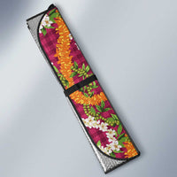 Hawaiian Plumeria Lei Auto Sun Shade Kakau Motifs and Palaka Half Style Pink Color - Polynesian Pride