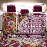 Hawaiian Plumeria Lei Back Car Seat Cover Kakau Motifs and Palaka Half Style Pink Color - Polynesian Pride