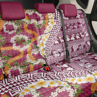 Hawaiian Plumeria Lei Back Car Seat Cover Kakau Motifs and Palaka Half Style Pink Color - Polynesian Pride