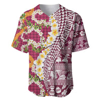 Hawaiian Plumeria Lei Baseball Jersey Kakau Motifs and Palaka Half Style Pink Color - Polynesian Pride