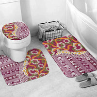Hawaiian Plumeria Lei Bathroom Set Kakau Motifs and Palaka Half Style Pink Color - Polynesian Pride
