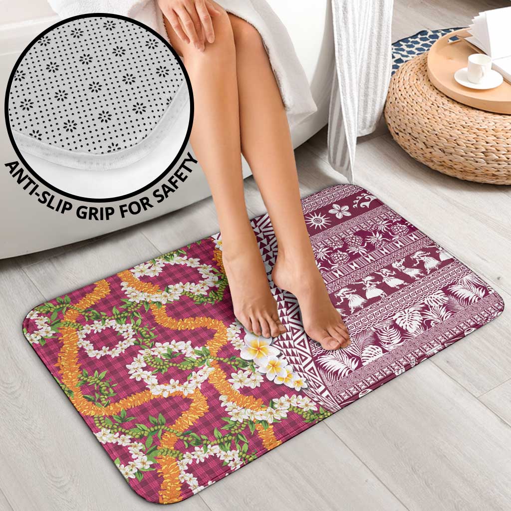 Hawaiian Plumeria Lei Bathroom Set Kakau Motifs and Palaka Half Style Pink Color - Polynesian Pride