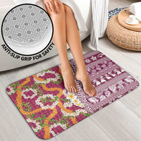 Hawaiian Plumeria Lei Bathroom Set Kakau Motifs and Palaka Half Style Pink Color - Polynesian Pride