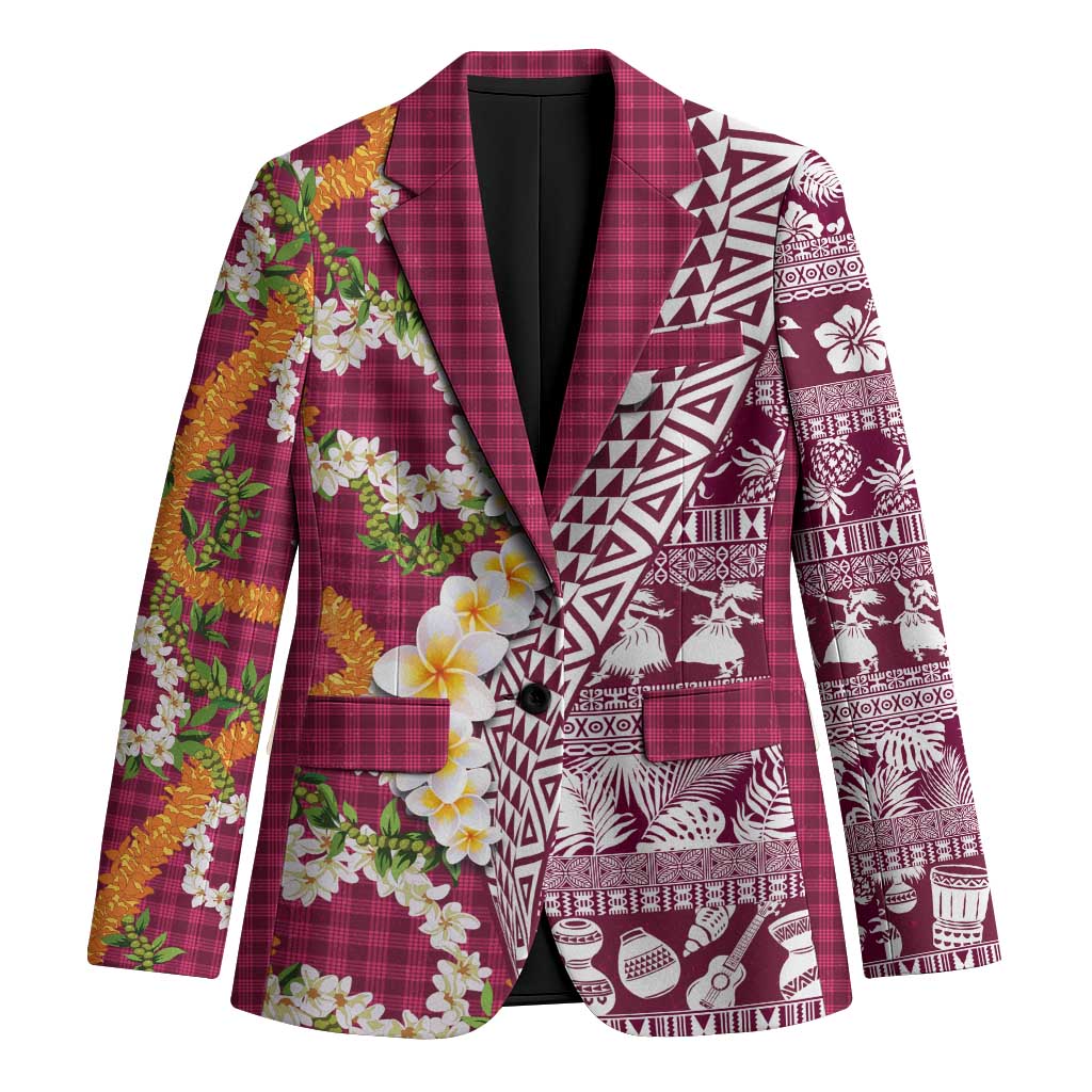 Hawaiian Plumeria Lei Blazer Kakau Motifs and Palaka Half Style Pink Color - Polynesian Pride