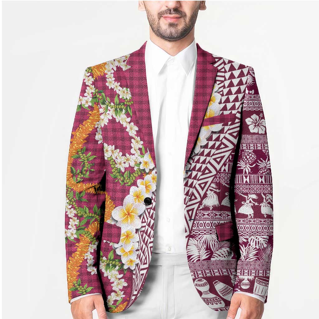 Hawaiian Plumeria Lei Blazer Kakau Motifs and Palaka Half Style Pink Color - Polynesian Pride