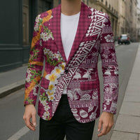Hawaiian Plumeria Lei Blazer Kakau Motifs and Palaka Half Style Pink Color - Polynesian Pride
