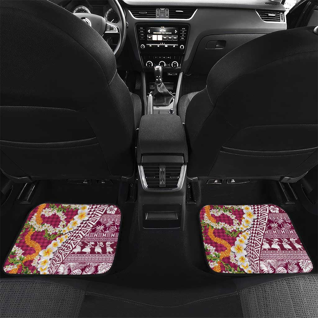 Hawaiian Plumeria Lei Car Mats Kakau Motifs and Palaka Half Style Pink Color - Polynesian Pride