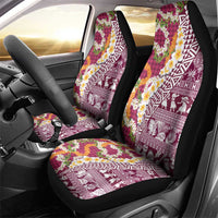 Hawaiian Plumeria Lei Car Seat Cover Kakau Motifs and Palaka Half Style Pink Color - Polynesian Pride