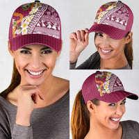 Hawaiian Plumeria Lei Classic Cap Kakau Motifs and Palaka Half Style Pink Color - Polynesian Pride