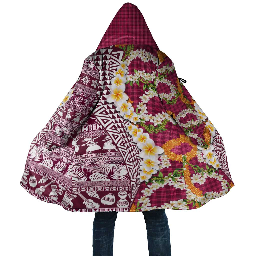 Hawaiian Plumeria Lei Cloak Kakau Motifs and Palaka Half Style Pink Color - Polynesian Pride