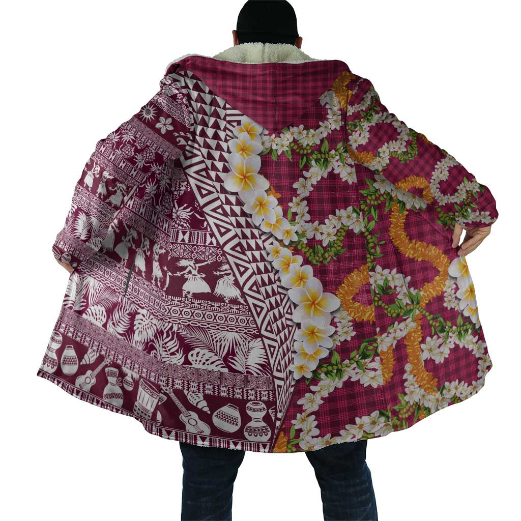 Hawaiian Plumeria Lei Cloak Kakau Motifs and Palaka Half Style Pink Color - Polynesian Pride