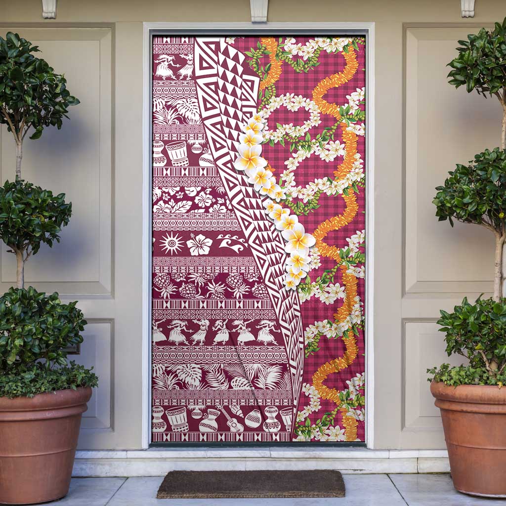 Hawaiian Plumeria Lei Door Cover Kakau Motifs and Palaka Half Style Pink Color - Polynesian Pride