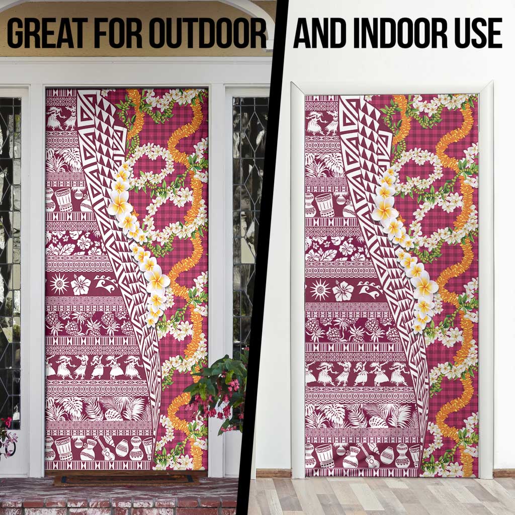 Hawaiian Plumeria Lei Door Cover Kakau Motifs and Palaka Half Style Pink Color - Polynesian Pride