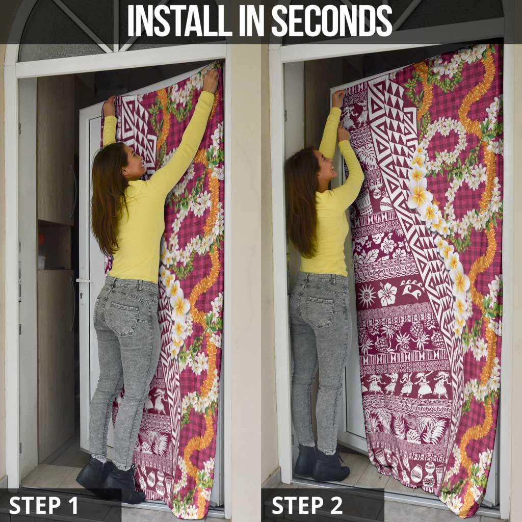 Hawaiian Plumeria Lei Door Cover Kakau Motifs and Palaka Half Style Pink Color - Polynesian Pride