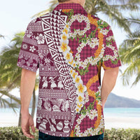 Hawaiian Plumeria Lei Hawaiian Shirt Kakau Motifs and Palaka Half Style Pink Color - Polynesian Pride