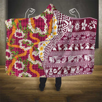 Hawaiian Plumeria Lei Hooded Blanket Kakau Motifs and Palaka Half Style Pink Color - Polynesian Pride