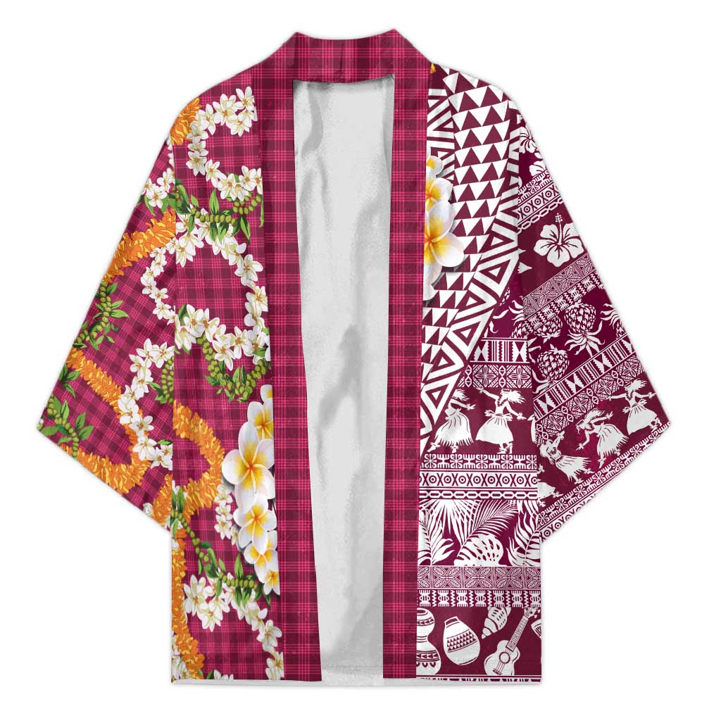 Hawaiian Plumeria Lei Kimono Kakau Motifs and Palaka Half Style Pink Color - Polynesian Pride