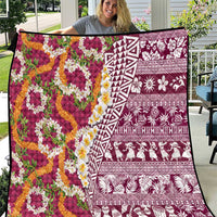Hawaiian Plumeria Lei Quilt Kakau Motifs and Palaka Half Style Pink Color - Polynesian Pride