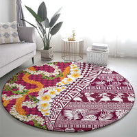 Hawaiian Plumeria Lei Round Carpet Kakau Motifs and Palaka Half Style Pink Color - Polynesian Pride