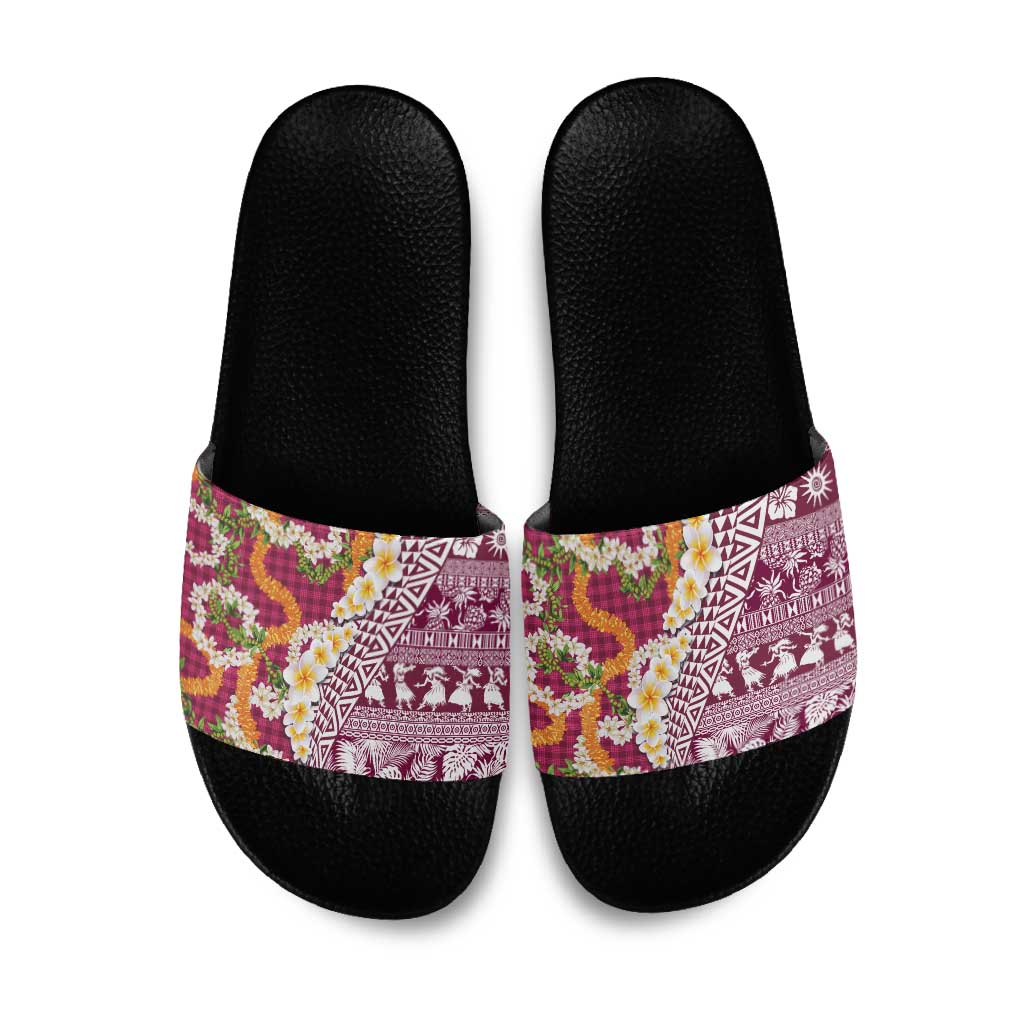 Hawaiian Plumeria Lei Slide Sandals Kakau Motifs and Palaka Half Style Pink Color - Polynesian Pride