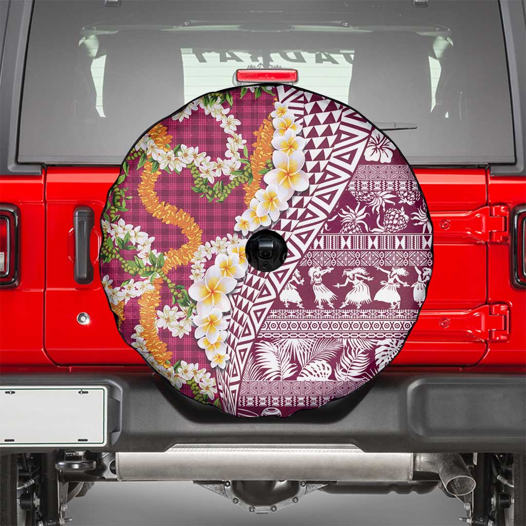 Hawaiian Plumeria Lei Spare Tire Cover Kakau Motifs and Palaka Half Style Pink Color - Polynesian Pride