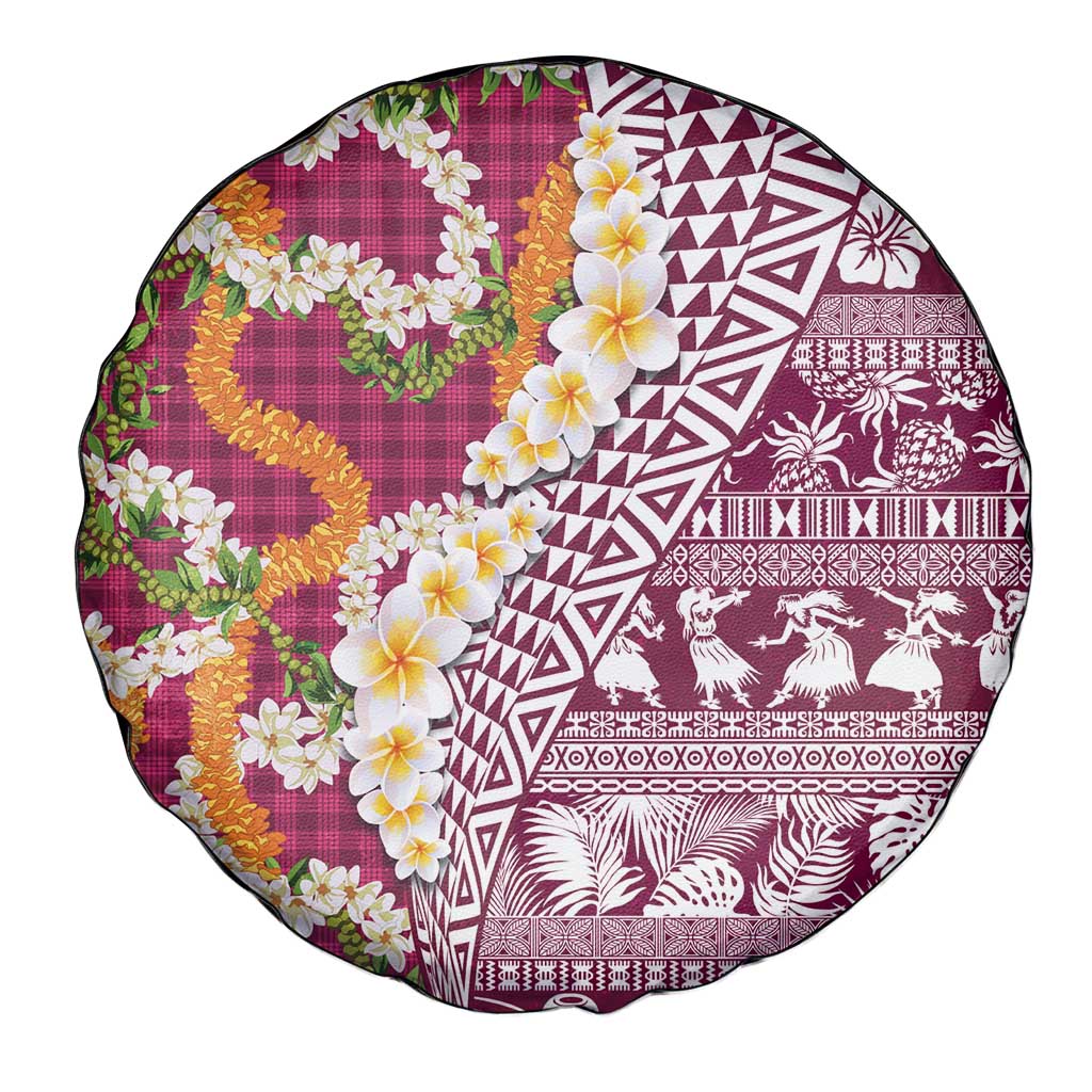 Hawaiian Plumeria Lei Spare Tire Cover Kakau Motifs and Palaka Half Style Pink Color - Polynesian Pride