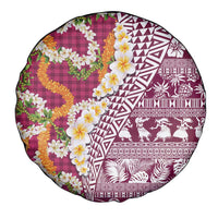 Hawaiian Plumeria Lei Spare Tire Cover Kakau Motifs and Palaka Half Style Pink Color - Polynesian Pride
