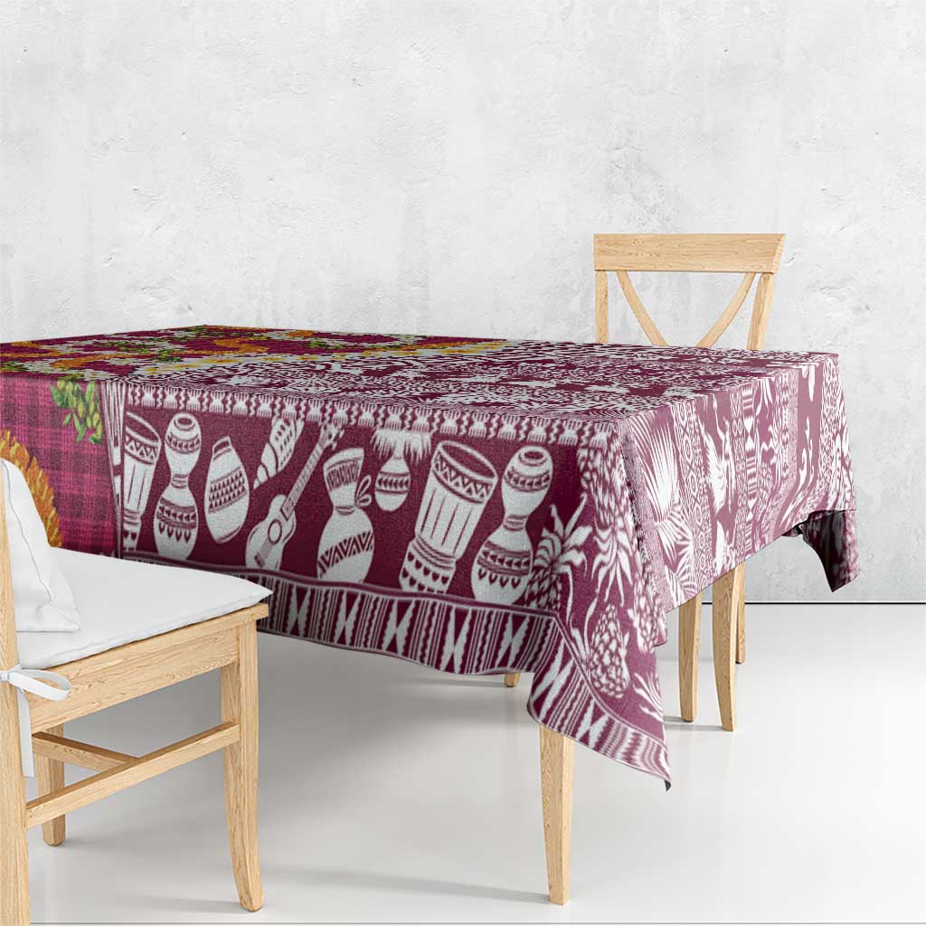 Hawaiian Plumeria Lei Tablecloth Kakau Motifs and Palaka Half Style Pink Color - Polynesian Pride