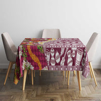 Hawaiian Plumeria Lei Tablecloth Kakau Motifs and Palaka Half Style Pink Color - Polynesian Pride