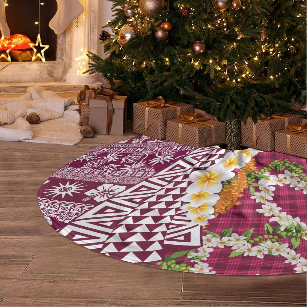 Hawaiian Plumeria Lei Tree Skirt Kakau Motifs and Palaka Half Style Pink Color - Polynesian Pride