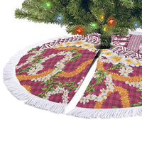 Hawaiian Plumeria Lei Tree Skirt Kakau Motifs and Palaka Half Style Pink Color - Polynesian Pride